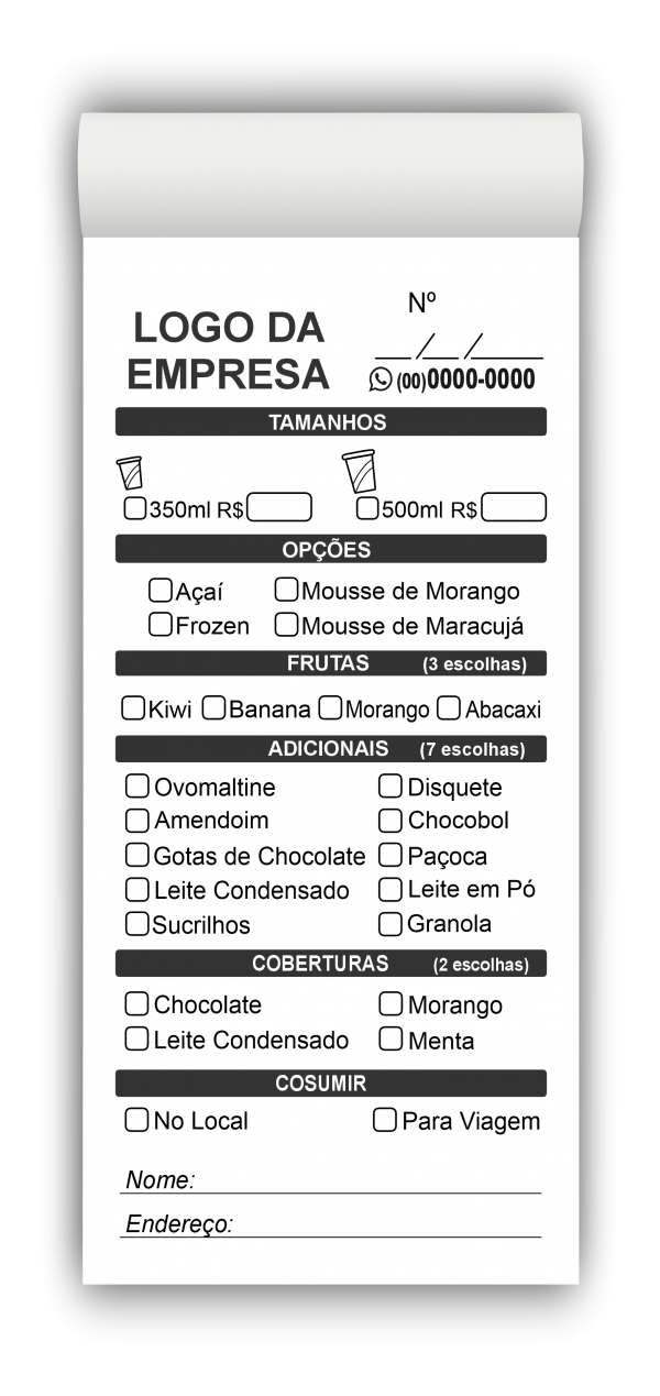 Comandas Açaí/Sorveteria M6