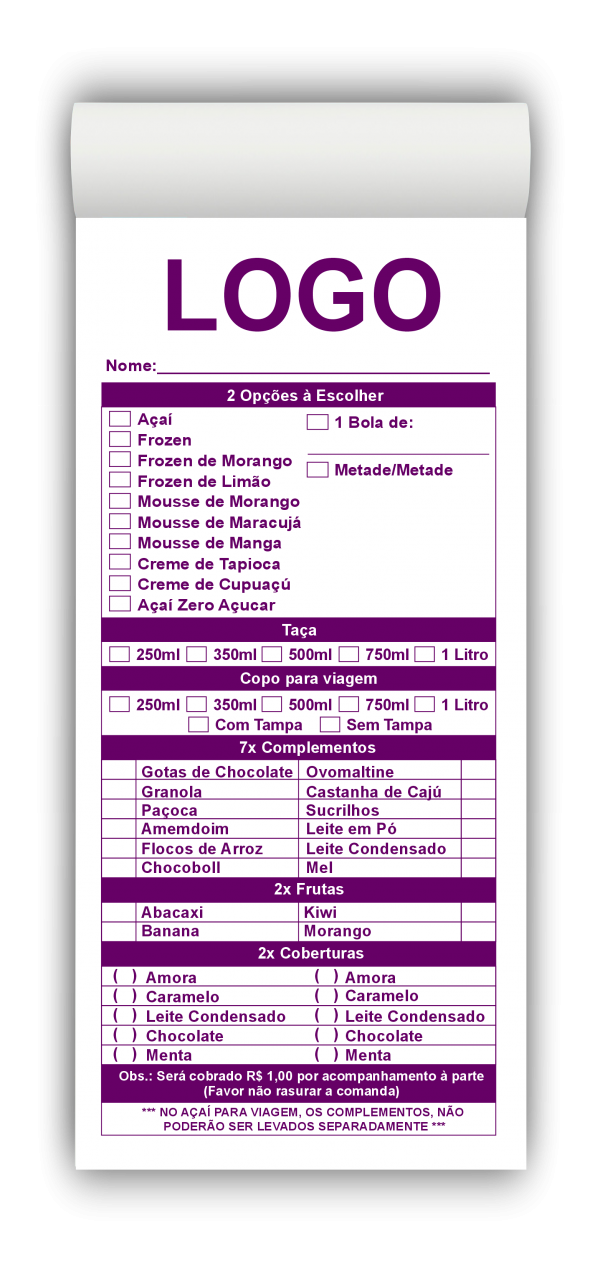 Comandas Açaí/Sorveteria M8