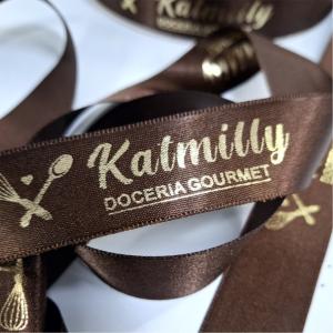 Fitas Personalizadas Fita de Cetim Rolo de 50m Impressão Dourado ou Prata   