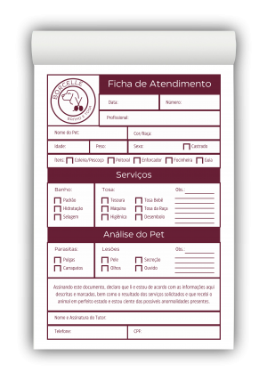 Bloco Anamnese Banho e Tosa M1 Papel AP75g - 50 Folhas Tamanhos 9x14cm e 20x14cm Colorido ou P&B   