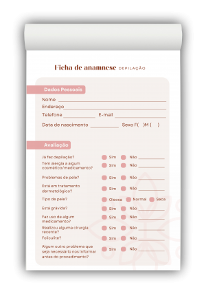 Bloco Anamnese Depilação M1 Papel AP75g - 50 Folhas Tamanhos 9x14cm e 20x14cm Colorido ou P&B   