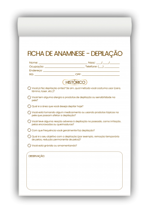 Bloco Anamnese Depilação M2 Papel AP75g - 50 Folhas Tamanhos 9x14cm e 20x14cm Colorido ou P&B   