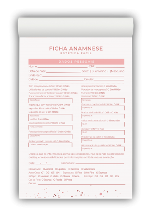 Bloco Anamnese Estética M4 Papel AP75g - 50 Folhas Tamanhos 9x14cm e 20x14cm Colorido ou P&B   