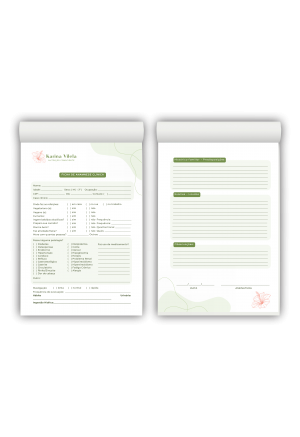 Bloco Anamnese  Nutrição M1 Papel AP75g - 50 Folhas Tamanhos 9x14cm e 20x14cm Colorido ou P&B - Frente e Verso   
