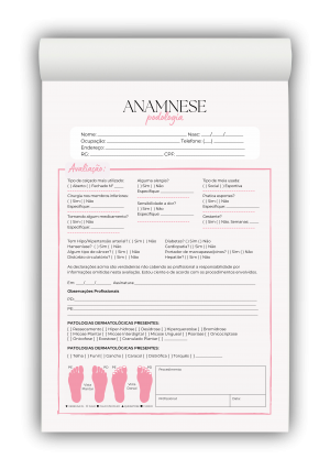 Bloco Anamnese Podologia M1 Papel AP75g - 50 Folhas Tamanhos 9x14cm e 20x14cm Colorido ou P&B   