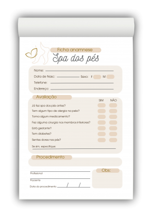 Bloco Anamnese Podologia M2 Papel AP75g - 50 Folhas Tamanhos 9x14cm e 20x14cm Colorido ou P&B   