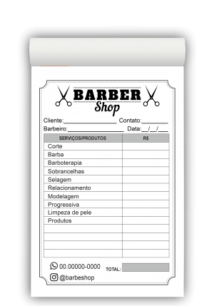 Bloco de Pedido Barbearia M8 Papel AP75g - 50 Folhas Tamanhos 9x14cm e 20x14cm Colorido ou P&B   