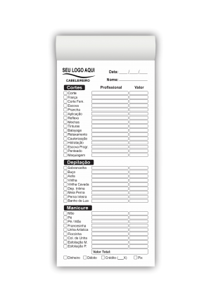 Bloco de Pedido Cabeleireiro M6 Papel AP75g - 50 Folhas Tamanho 9,5x20cm Colorido ou P&B   