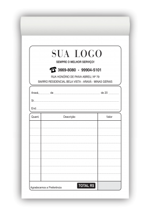 Bloco de Pedido M5 Papel AP75g - 50 Folhas Tamanhos 9x14cm e 20x14cm Colorido ou P&B   