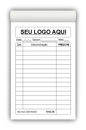Comandas Bar M4 Papel AP75g Tamanho 14x9cm Colorido ou P&B   