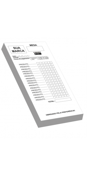 Comandas Bares e Restaurantes Papel AP75g Tamanho 20x9,5cm Colorido ou P&B   