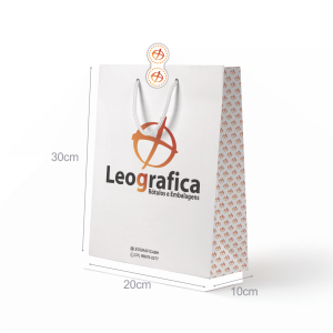 Kit 3 Essencial - 50 Sacola SL06 + 50 Lacres Papel offset 180g Tamanho sacola 20X30X10 Sacola branca com com logo colorida ou 1 cor   Indicado: Perfumes, cosméticos, lingerie, moda fitness, velas aromáticas, canecas e outros.